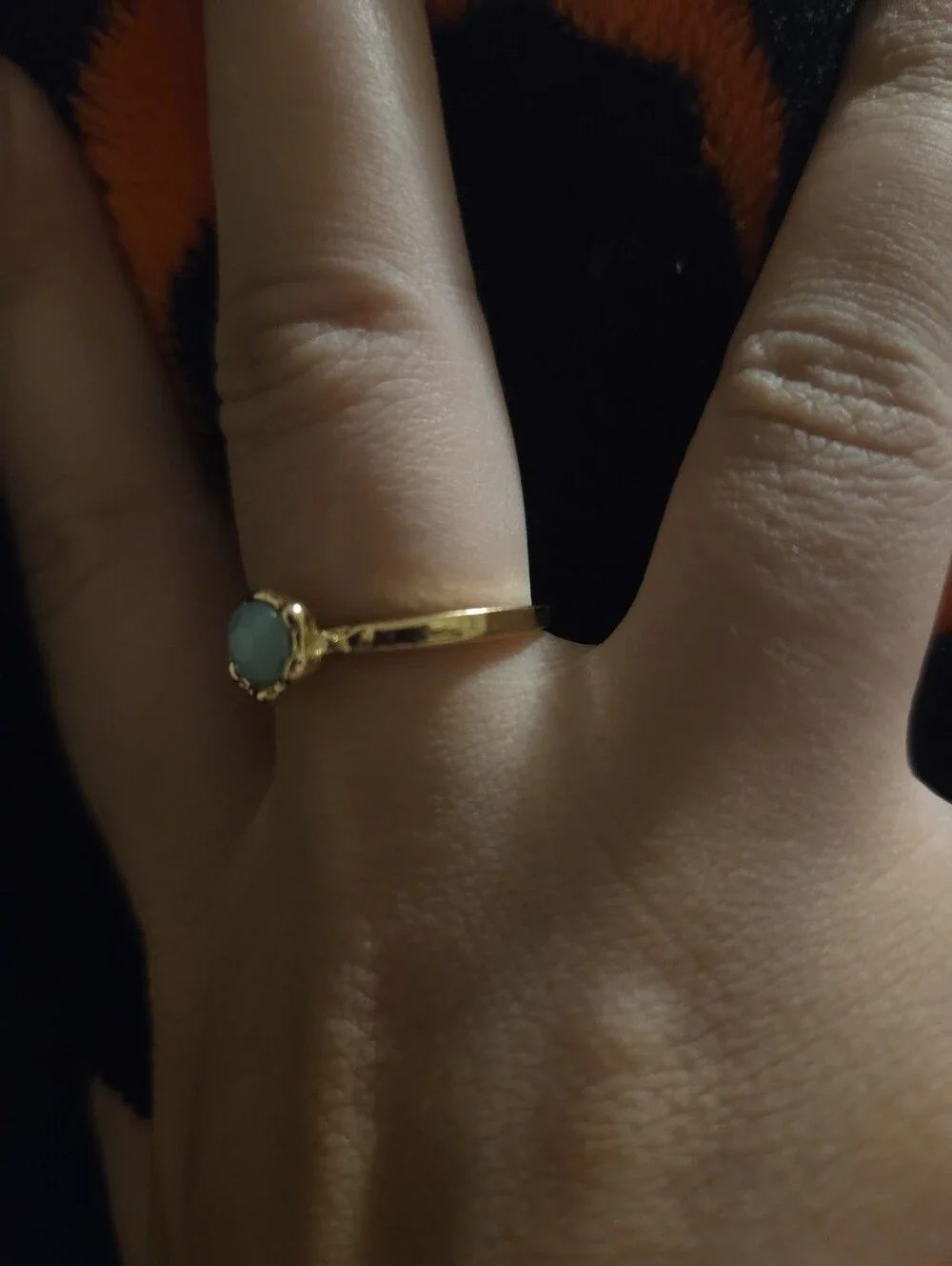 Gold Tone Aqua Blue Stone Ring Size 7 Zinc Alloy